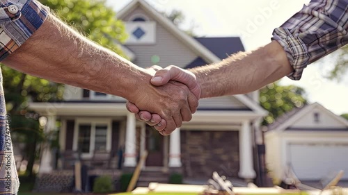 handshake on the background of construction
