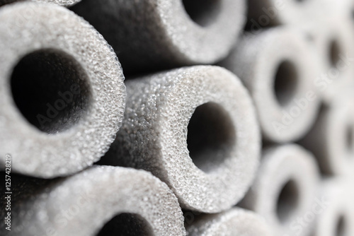 Obraz na płótnie Close up view of polyethylene foam pipe insulation . Industrial background w salonie