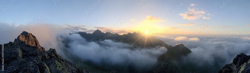 Fototapeta premium Mountain Sunrise Above Clouds