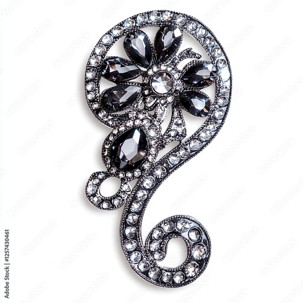 Obraz premium Elegant black gemstone brooch, studio shot, white background, jewelry design