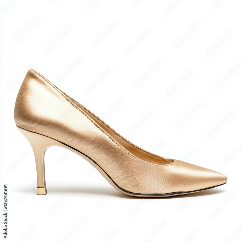 Obraz premium Gold pumps studio shot, elegant footwear, white background, fashion