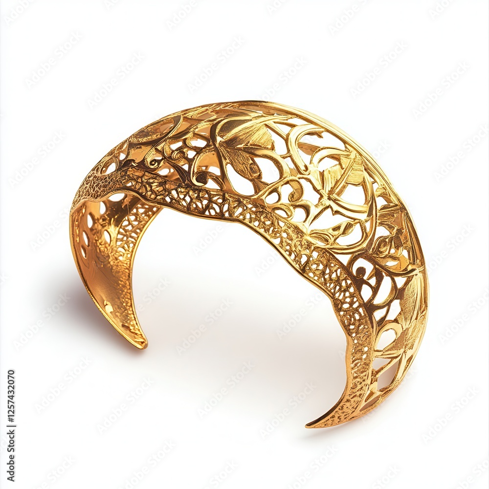 Fototapeta premium Gold bracelet, ornate design, studio shot, white background, jewelry advert