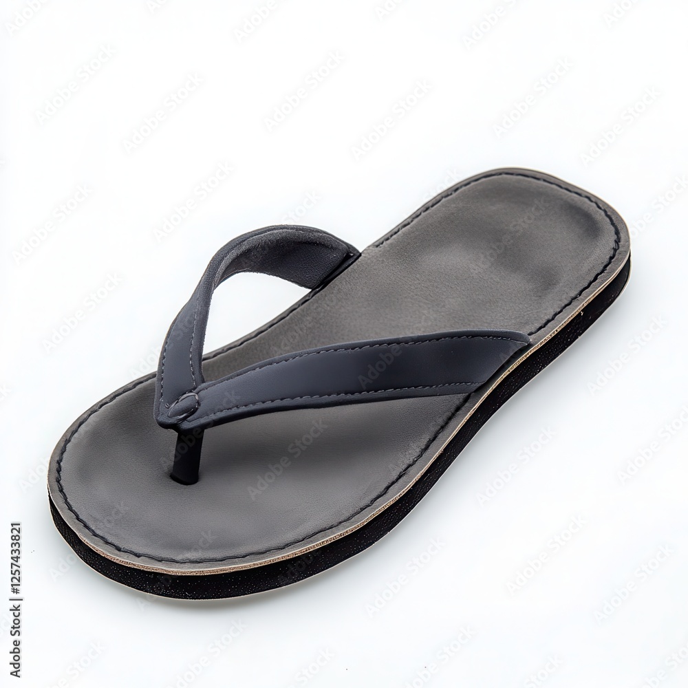 Grey leather flip-flops on white, summer footwear Grey leather flip-flops on white, summer footwear
