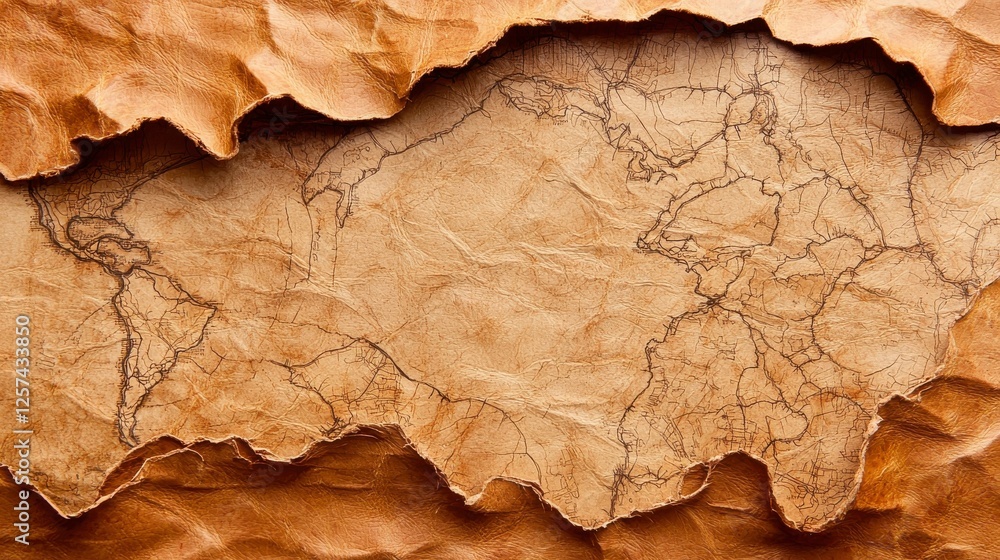 Fototapeta premium Vintage Map Illustration on Crumpled Leather Background with Detailed Texture and Unique Aesthetic Appeal