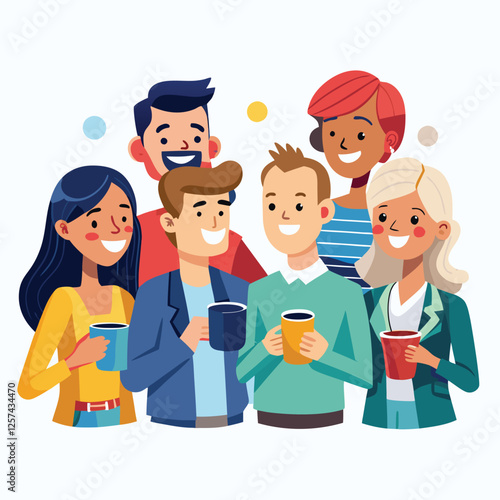 coworkers from different backgrounds enjoying vector image on a white background 