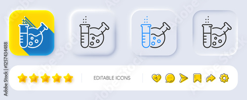 Chemistry lab line icon. Neumorphic, Flat shadow, 3d buttons. Laboratory flask sign. Analysis symbol. Line chemistry lab icon. Social media icons. Vector