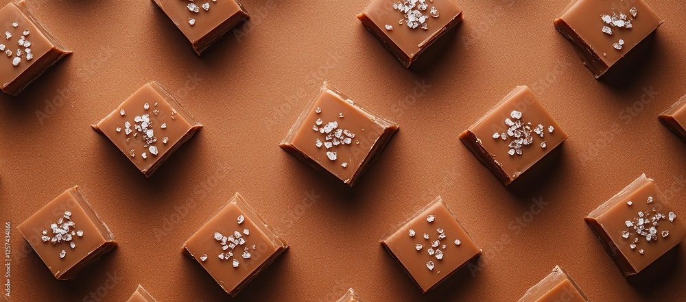 Fototapeta premium Salted Caramel Chocolate Squares: A Delicious Treat, Sweet and Savory Delight, Perfect for Any Occasion.