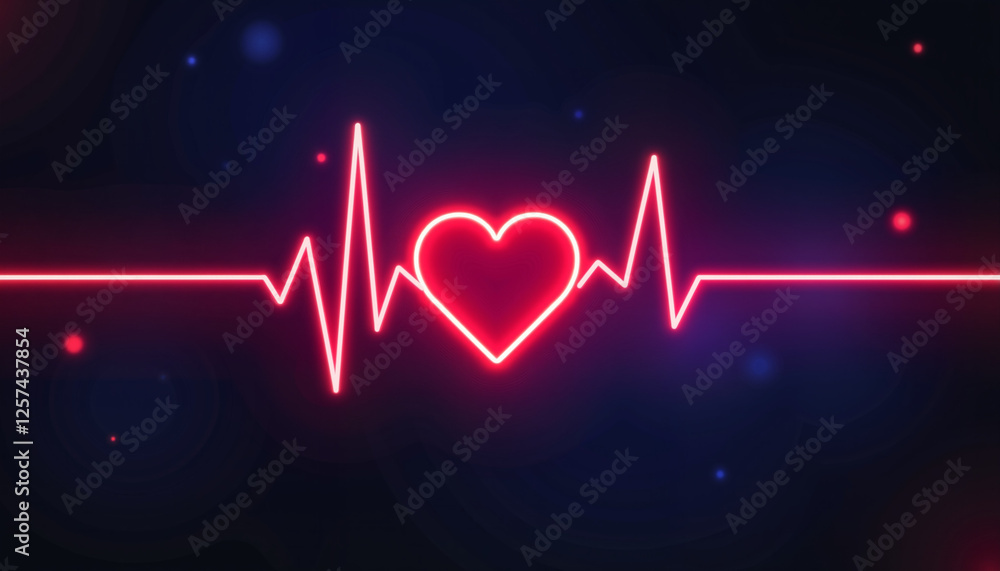 Neon heart with ECG line on dark background Neon heart with ECG line on dark background