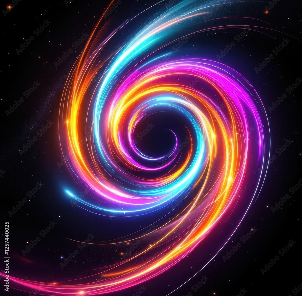Colorful neon swirl with starry background in space Colorful neon swirl with starry background in space
