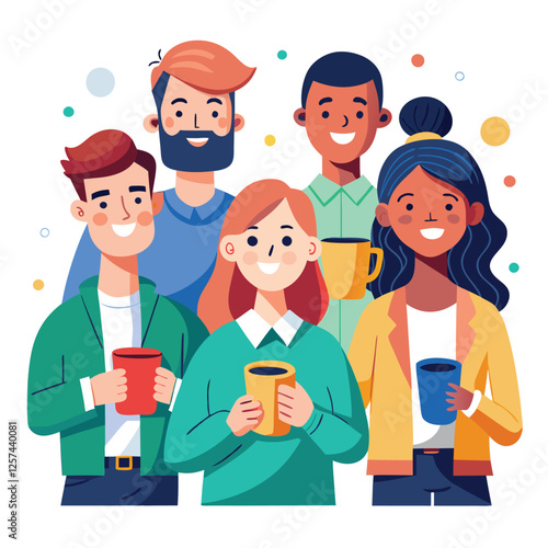 coworkers from different backgrounds enjoying vector image on a white background 