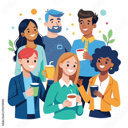 coworkers from different backgrounds enjoying vector image on a white background 