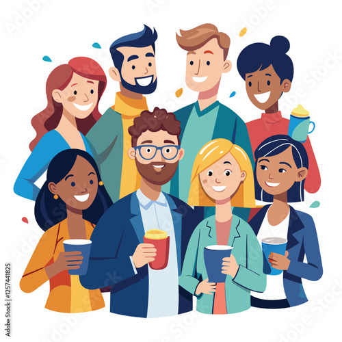 coworkers from different backgrounds enjoying vector image on a white background 