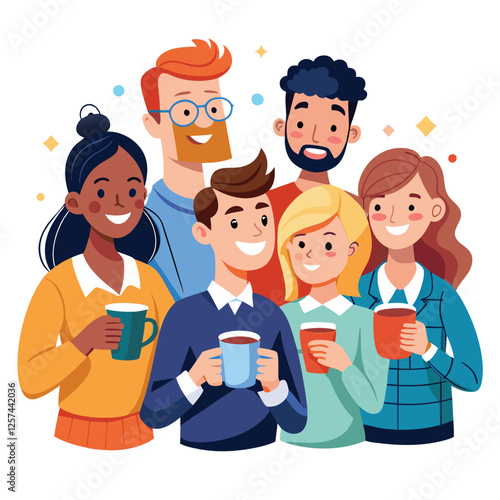 coworkers from different backgrounds enjoying vector image on a white background 