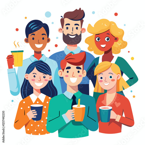 coworkers from different backgrounds enjoying vector image on a white background 