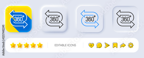 360 degree line icon. Neumorphic, Flat shadow, 3d buttons. VR technology simulation sign. Panoramic view symbol. Line 360 degree icon. Social media icons. Vector