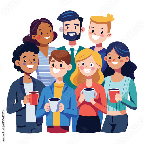 coworkers from different backgrounds enjoying vector image on a white background 