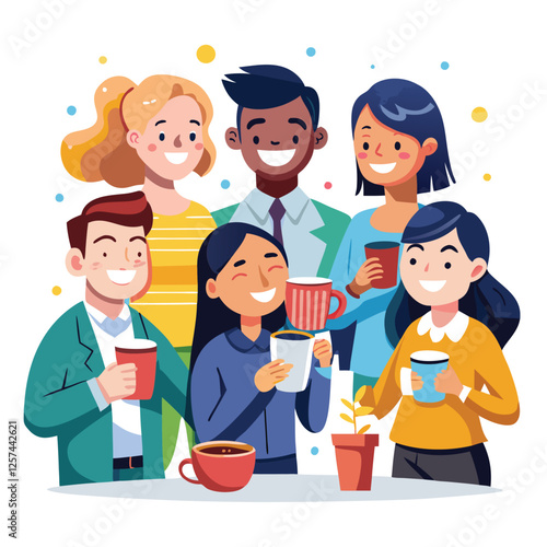 coworkers from different backgrounds enjoying vector image on a white background 