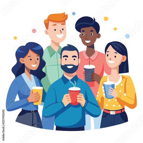 coworkers from different backgrounds enjoying vector image on a white background 