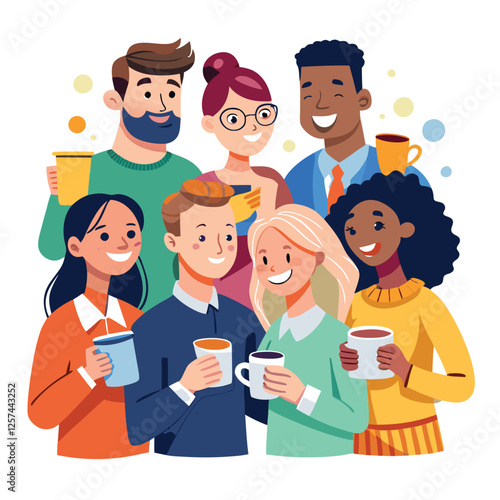 coworkers from different backgrounds enjoying vector image on a white background 