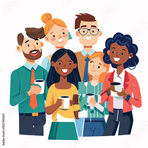 coworkers from different backgrounds enjoying vector image on a white background 