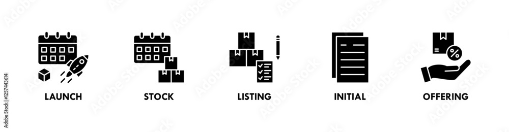 Initial Public Offering web icon vector illustration concept with icon of launch, stock, listing, initial, and offering Initial Public Offering web icon vector illustration concept with icon of launch, stock, listing, initial, and offering