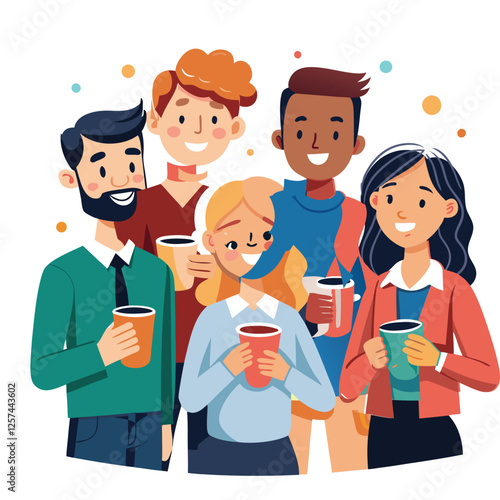 coworkers from different backgrounds enjoying vector image on a white background 
