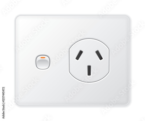 Realistic vector white socket. Type I with switches. Isolated on white background