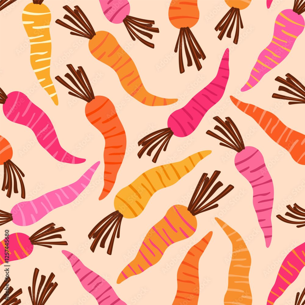 Fototapeta premium carrots veggies seamless pattern, vector illustration repeat design print