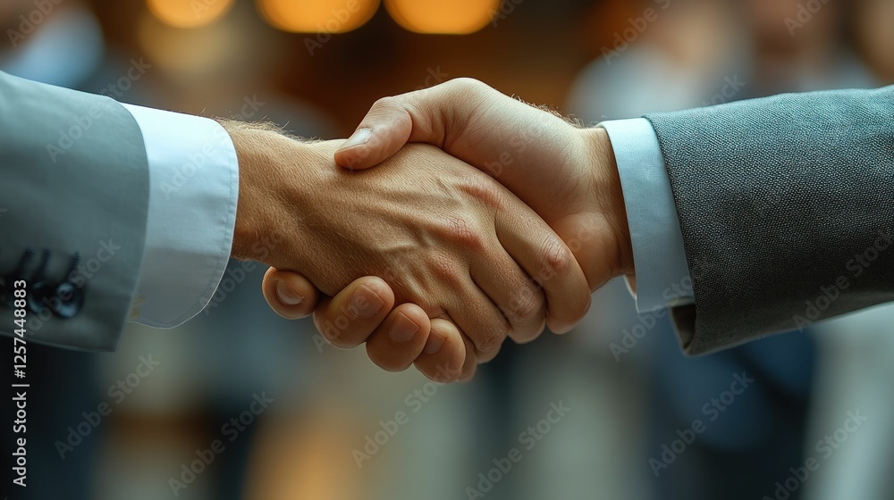Firm handshake seals business deal, trust shown. Firm handshake seals business deal, trust shown.