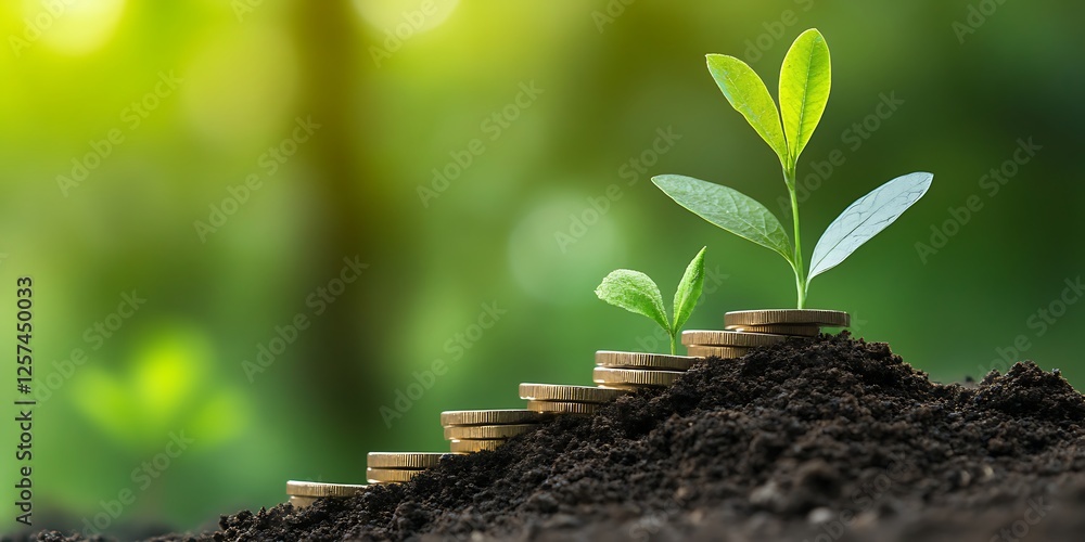 coins stacked coins with a plant growing from them coins stacked coins with a plant growing from them