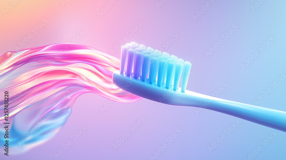 Soft Gradient Toothbrush with Swirling Colorful Toothpaste on Abstract Background – Dental Care, Oral Hygiene, Fresh Breath Concept Soft Gradient Toothbrush with Swirling Colorful Toothpaste on Abstract Background – Dental Care, Oral Hygiene, Fresh Breath Concept
