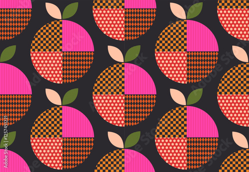 colorful geometric scandi modern retro abstract apples seamless pattern, vector illustration repeat design print