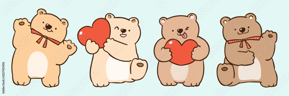 Vector Illustration of Cute Cartoon Bear Characters on Isolated Background. Hand Drawn Vector Illustration. Vector Illustration of Cute Cartoon Bear Characters on Isolated Background. Hand Drawn Vector Illustration.