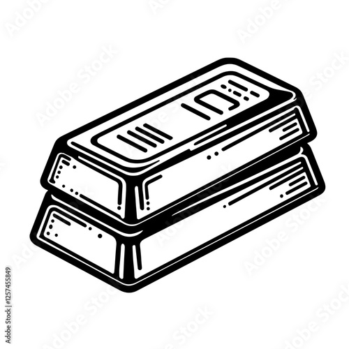 Minimalistic black-and-white line art illustration of a gold bar in a clean vector style