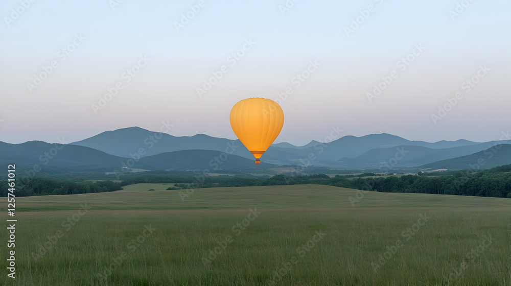 Fototapeta premium Hot air balloon over valley at sunrise