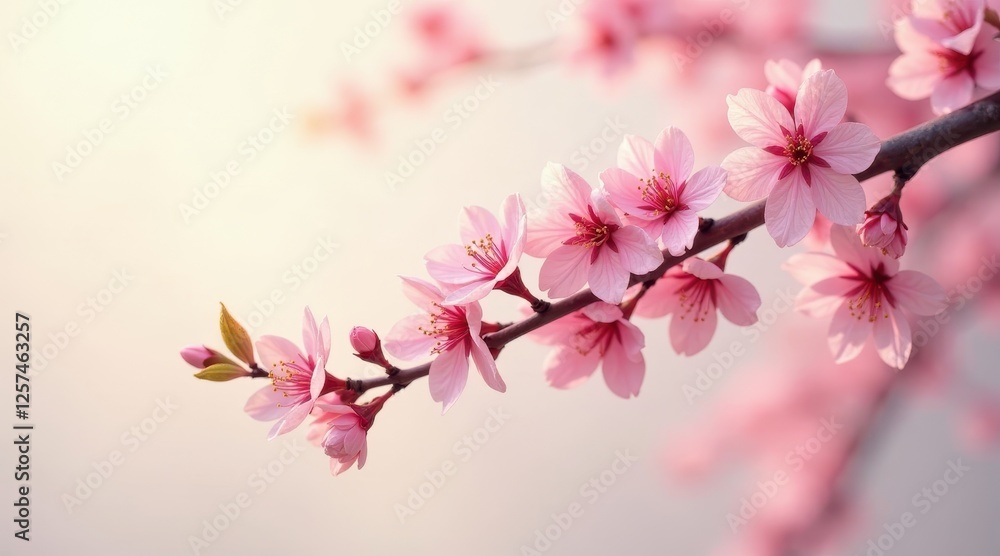 Delicate Pink Blossoms on a Branch in Soft Sunlight, a Gentle Springtime Scene of Natural Beauty Delicate Pink Blossoms on a Branch in Soft Sunlight, a Gentle Springtime Scene of Natural Beauty