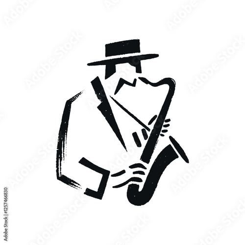 Minimalist black and white hand-drawn saxophone player art