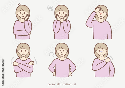 体調不良の女性イラストセット