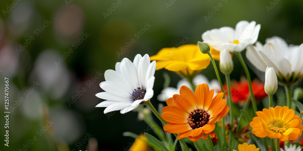 Fototapeta premium Colorful Mixture Of Flowers In Garden