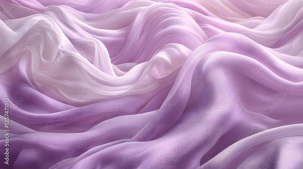 Fototapeta premium Soft flowing fabric draped in gentle waves of pastel pink and lavender colors creating a soothing texture.