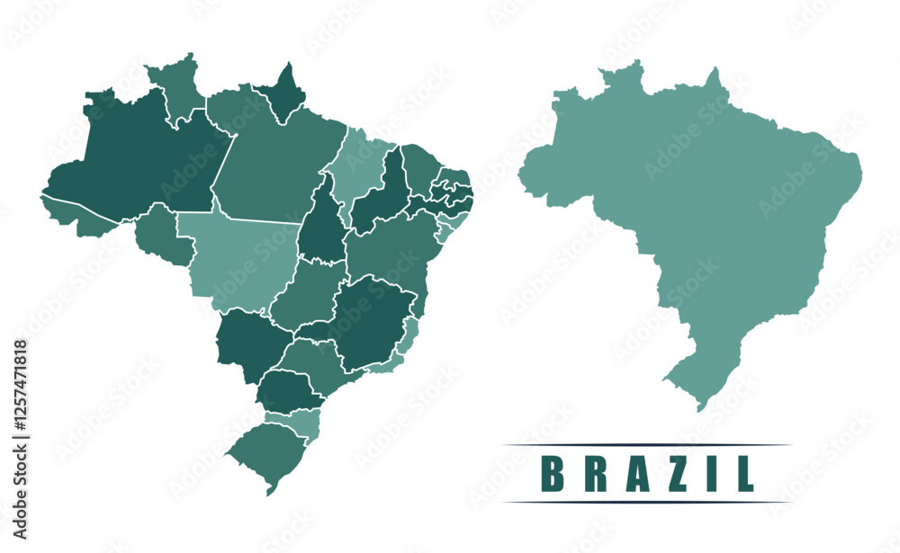 Brazil simple flat political map with states border Brazil simple flat political map with states border