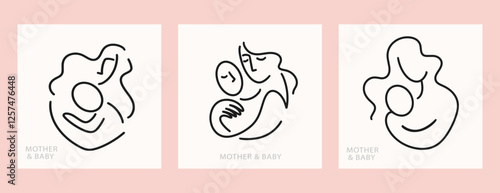 Mother and Baby One Line Drawing Breastfeeding Set