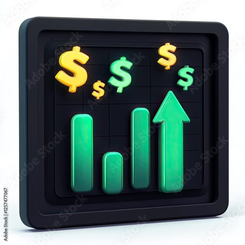 3D financial graphic, rising chart,  dark background,  isolated photo