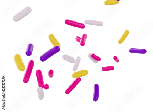 Billede på lærred Bright and colorful candy sprinkles scattered and floating in mid-air, 3d illust