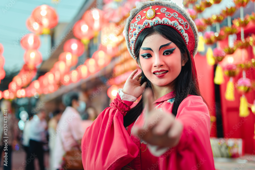 Fototapeta premium Vibrant local festival showcases breathtaking close-up of chinese opera performance