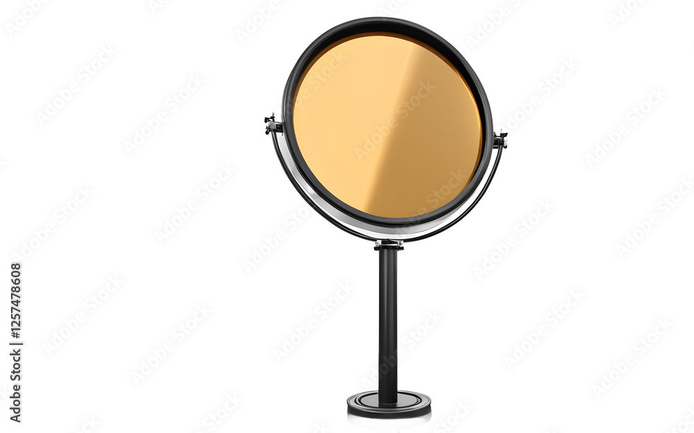 A round convex traffic mirror mounted on a metal pole, isolated on a empty plain background A round convex traffic mirror mounted on a metal pole, isolated on a empty plain background