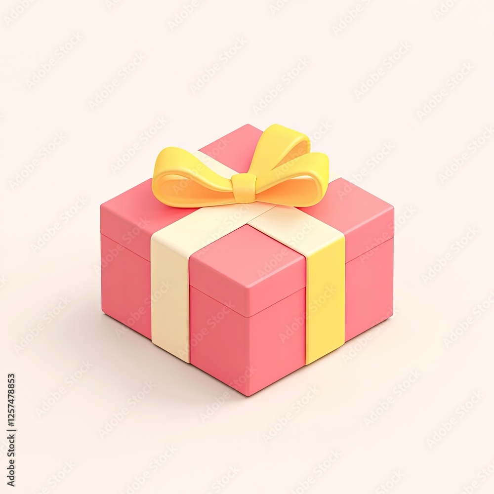 3D Gift Box with Yellow Ribbon on Light Background 3D Gift Box with Yellow Ribbon on Light Background
