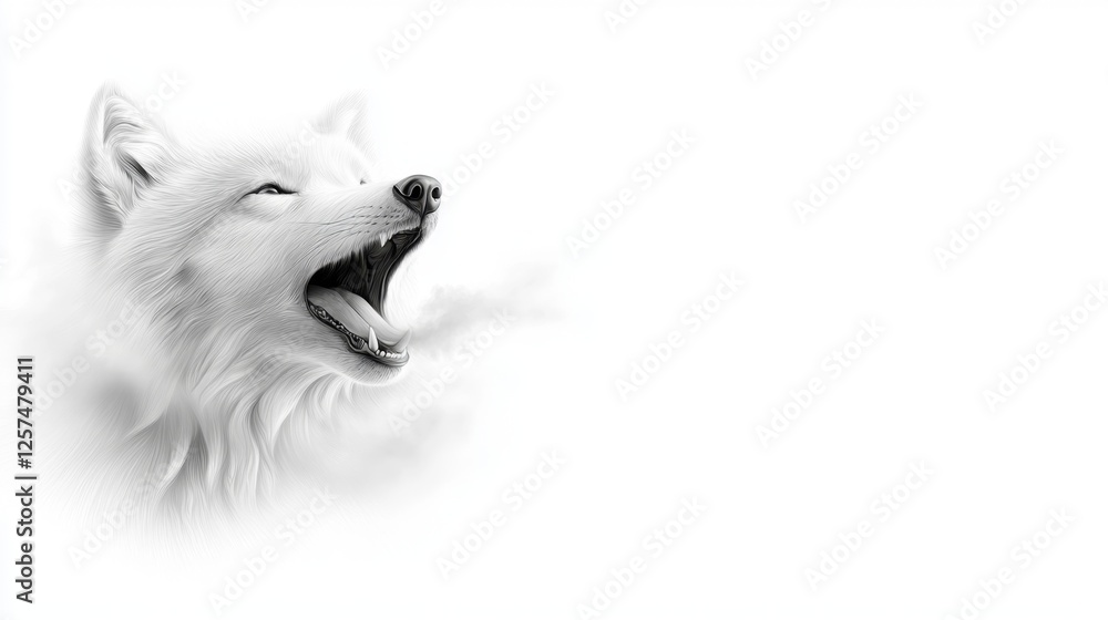 Fototapeta premium a white wolf with its mouth open and its mouth wide open