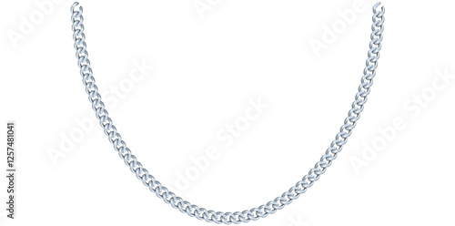 Trendy Silver Chain Necklace On White Background, Unique Fine Jewelry Vector Illustration.	