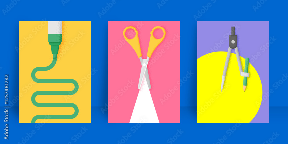School stationery grain texture design minimal modern flat colorful A4 size for Book cover, Annual report, Magazine, Poster, Flyer, Brochure, Portfolio, Business presentation, Banner, website template School stationery grain texture design minimal modern flat colorful A4 size for Book cover, Annual report, Magazine, Poster, Flyer, Brochure, Portfolio, Business presentation, Banner, website template
